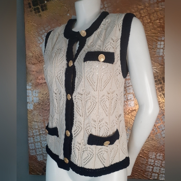NWOT Zara Cream and Navy Cardigan Vest - Picture 12 of 12